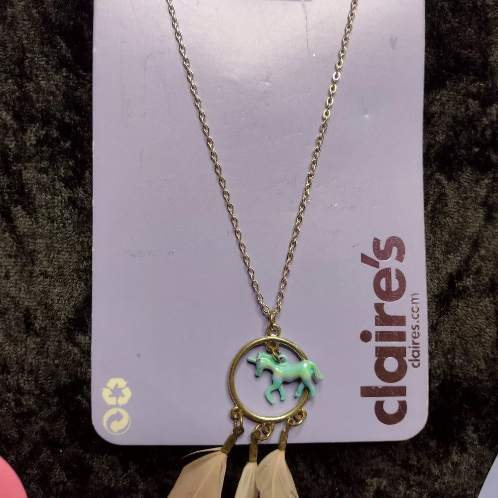 Claire's Unicorn Necklace Choker Ring Bracelet Earrings Friend Keychains & Charm